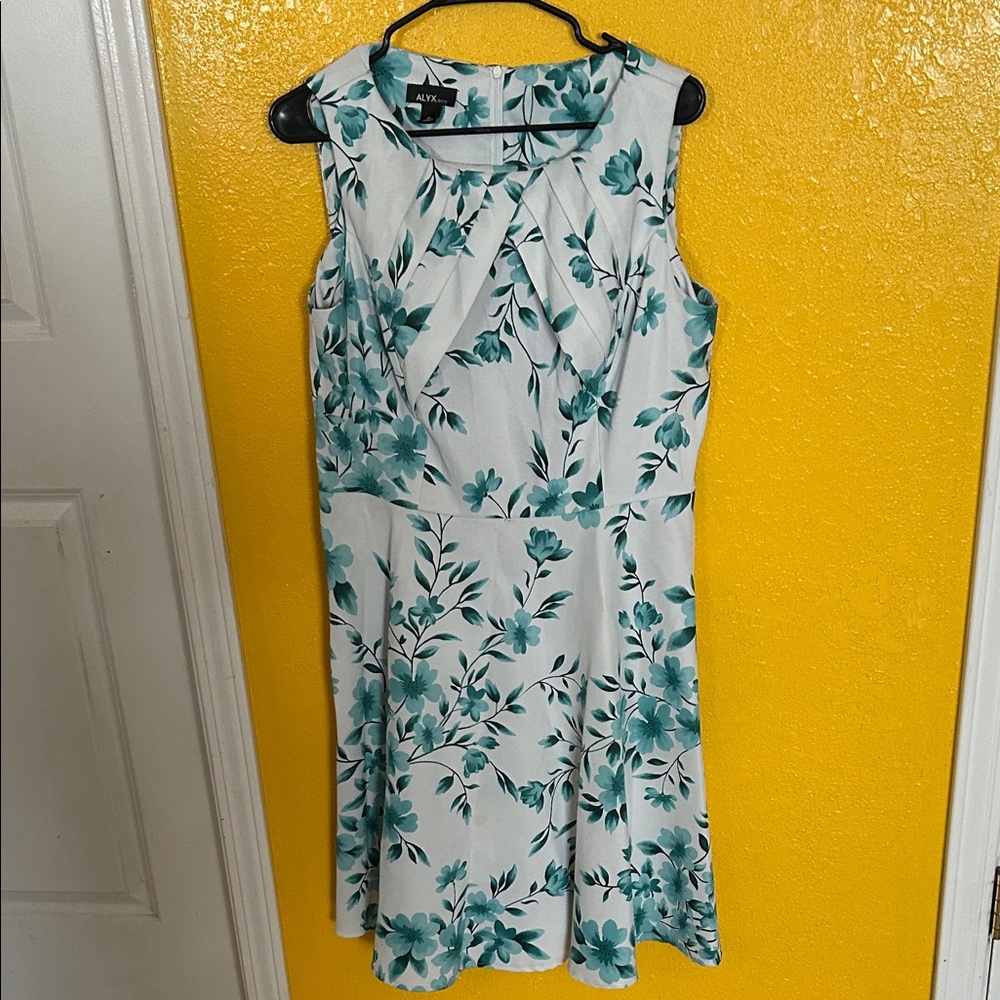 Alyx White and Teal Floral Midi Dress
